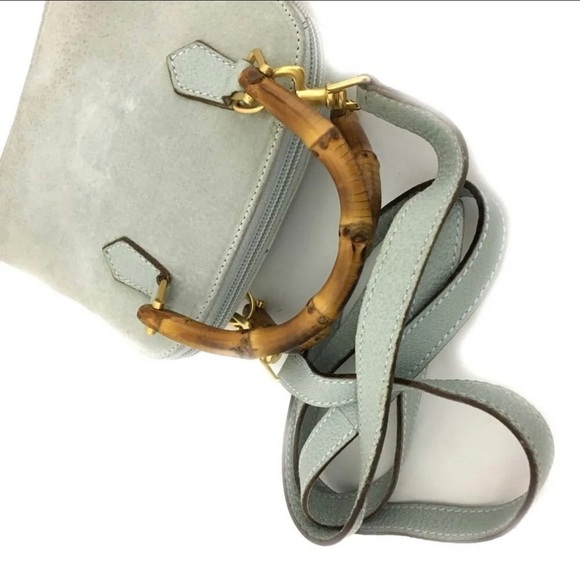 GUCCI Bamboo Handle Gray Suede Mini Hand bag/shoulder bag - Picture 9 of 17